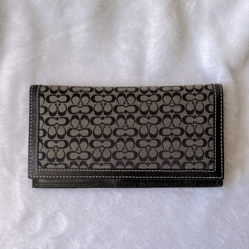 COACH BLACK AND GREY CHECKBOOK WALLET